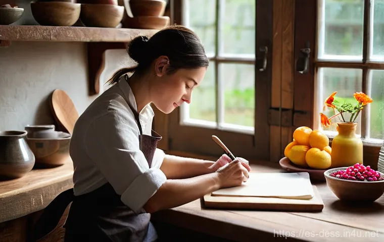 디저트 전문가의 제과 대회 준비 체크리스트 - **Prompt: "The Conceptualization of a Dessert Story"**
A female pastry chef, mid-30s, with a tho...