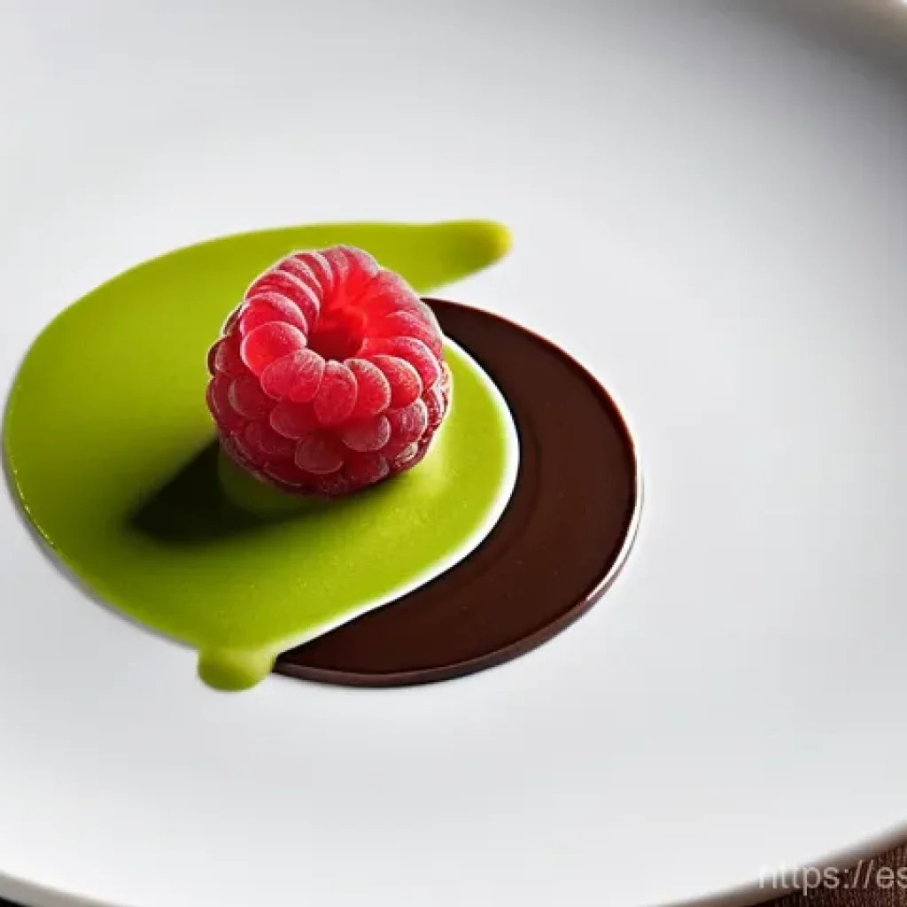 디저트 전문가의 플레이팅 기술 - **A Vibrant Symphony of Dessert:**
A sophisticated individual dessert showcasing dynamic equilib...