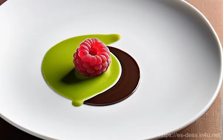 디저트 전문가의 플레이팅 기술 - **A Vibrant Symphony of Dessert:**
A sophisticated individual dessert showcasing dynamic equilib...