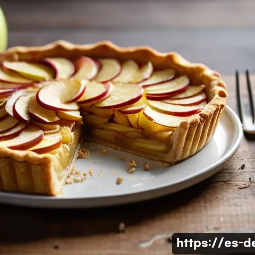 디저트 전문가로서의 감각적 표현력 키우기 - A close-up, highly detailed image of a freshly baked apple tart showcasing a golden, crispy crust wi...