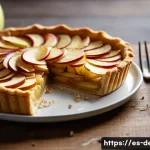 디저트 전문가로서의 감각적 표현력 키우기 - A close-up, highly detailed image of a freshly baked apple tart showcasing a golden, crispy crust wi...