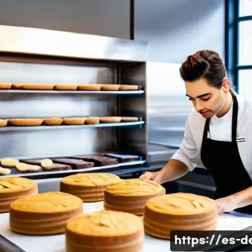 디저트 전문가의 디저트 원가 계산법 - A professional pastry chef in a modern bakery kitchen carefully weighing and measuring premium bakin...