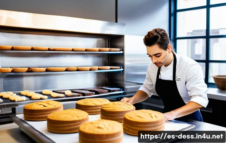 디저트 전문가의 디저트 원가 계산법 - A professional pastry chef in a modern bakery kitchen carefully weighing and measuring premium bakin...