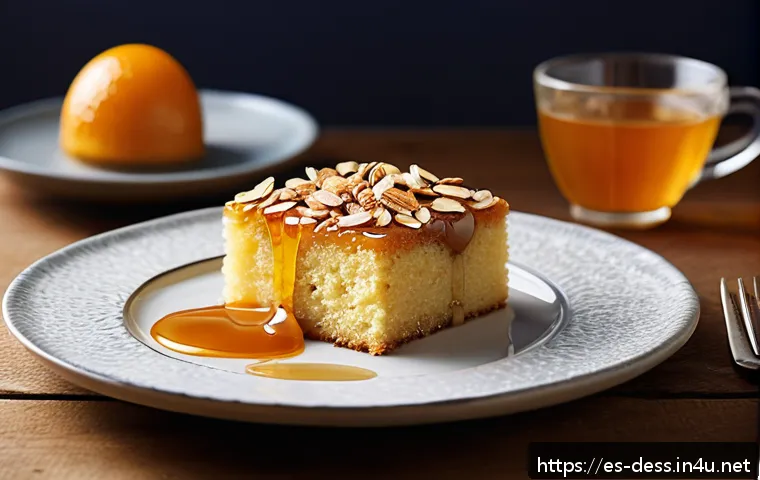 디저트 전문가의 인기 디저트 분석 - A close-up image of a Spanish-inspired dessert plate showcasing a moist, golden sponge cake topped w...